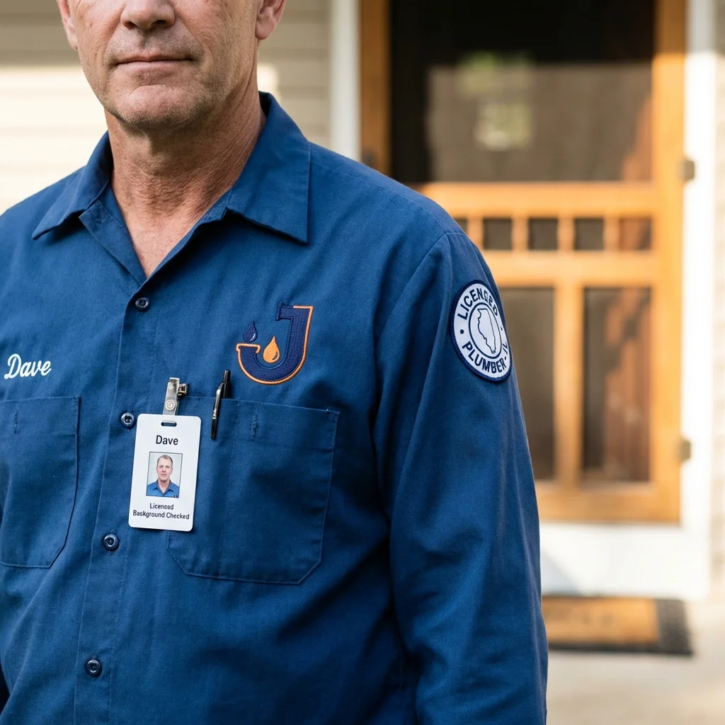 Licensed plumber showing ID badge in Rensselaer, NY