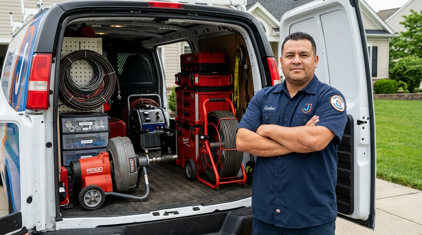 Professional drain cleaning equipment and Johns Plumbing LLC plumber in Rensselaer