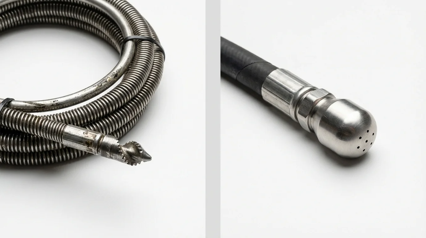 Drain snake cable and hydro jetting nozzle used for drain cleaning in Rensselaer, NY