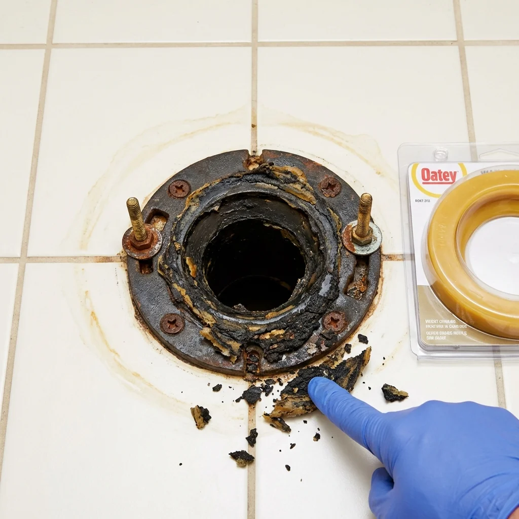 Failed wax ring showing water seepage at the base of a toilet in a Rensselaer, NY home