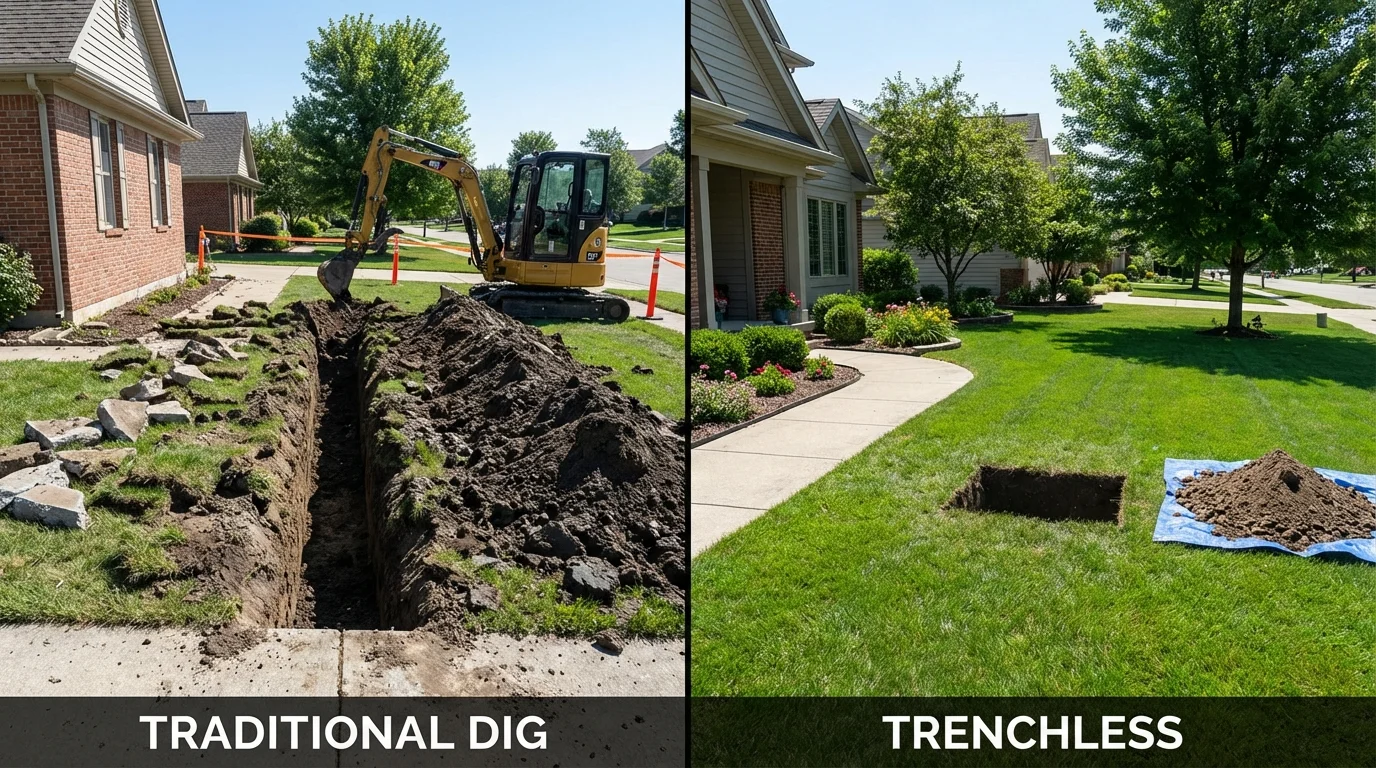 Trenchless sewer repair with minimal yard damage versus traditional excavation in Rensselaer, NY